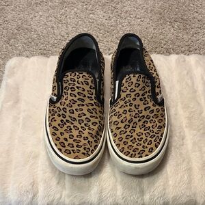 Leopard Print Slip-On Vans - Tan/Black